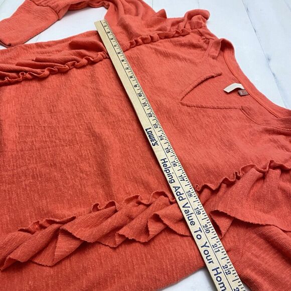 Anthropologie Pilcro Red Orange Popover Ruffle Pullover V-neck Sweater Women's L - Picture 6 of 10